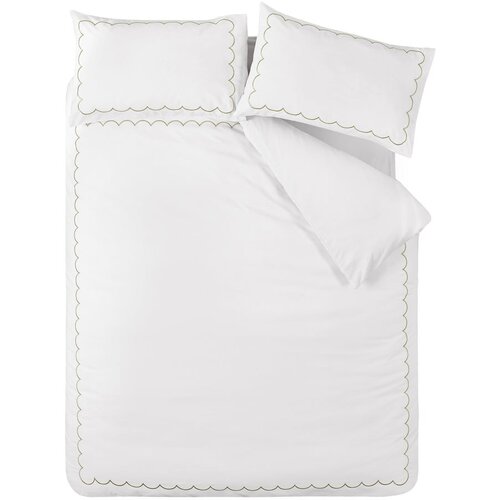Catherine Lansfield Bela/zelena enojna posteljnina 135x200 cm Scallop Border – Cene