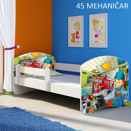  Dječji krevet ACMA s motivom, bočna bijela 140x70 cm 45 Mehaničar Cene