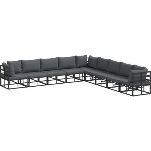 VidaXL Vrtna sedežna garnitura 9 pcs Črna 353 x 353 x 71 cm Aluminij Slike