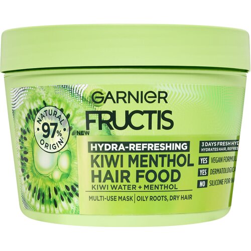 Garnier Fructis Hair Food Kiwi menthol maska za kosu koja se brzo masti, a ima suhe vrhove 390ml Slike