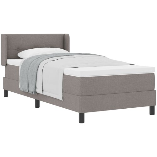 VidaXL krevet s kutijom s madracem taupe 90x200 cm tkanina, uzglavlje sa gumbima taupe 90 cm tkanina Slike