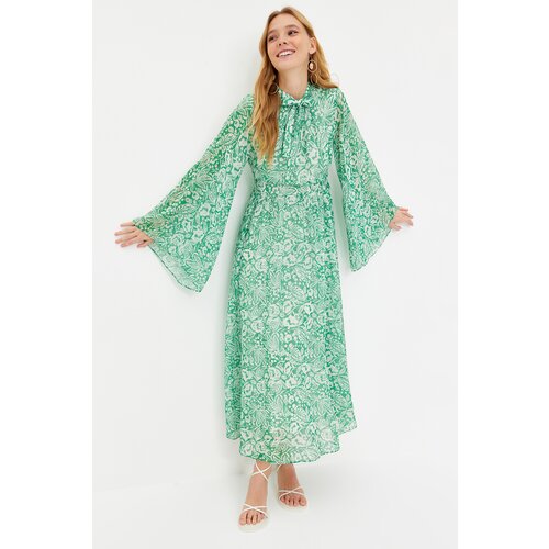 Trendyol Green Woven Lined Chiffon Floral Evening Dress Slike