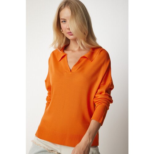 Women's Orange Polo Neck Basic Sweater Slike