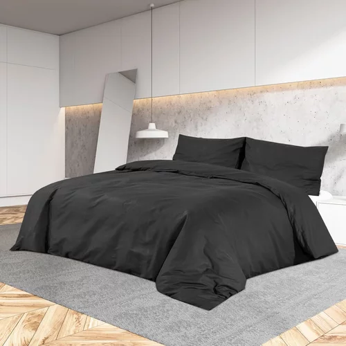 vidaXL Set posteljine za poplun crna 135 x 200 cm pamučni