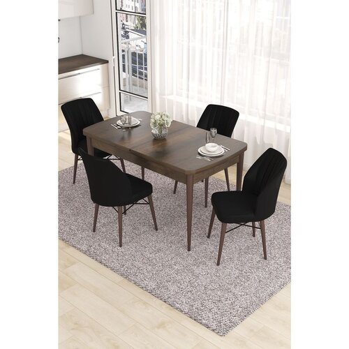 Hanah home trpezarijski set Eva, sto na razvlačenje i 4 stolice, ploča u dekoru drveta Baroque, crna tkanina Babyface Cene