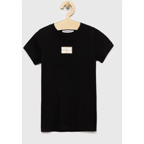 Calvin Klein Jeans Otroška kratka majica črna barva