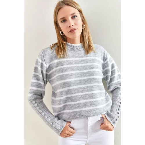 Bianco Lucci Women's Striped Knitwear Sweater with Cufflinks