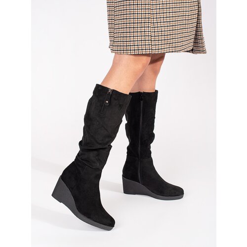 Shelvt Black suede women's wedge boots Cijene