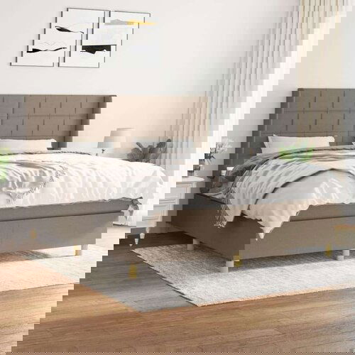  Box spring postelja z vzmetnico taupe 160x200 cm blago, (20894342) Slike