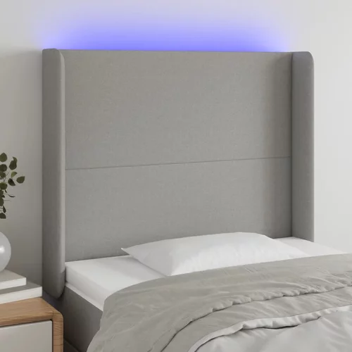 vidaXL LED posteljno vzglavje svetlo sivo 103x16x118/128 cm blago
