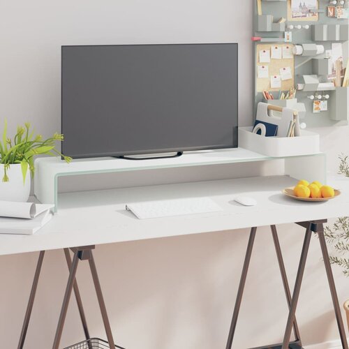 VidaXL stojalo za TV / ekran stekleno belo 100x30x13 cm Slike