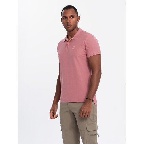 Ombre Men's BASIC single color pique knit polo shirt - dark pink Cene