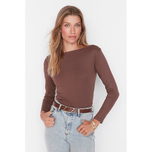 Trendyol Brown Boat Neck Knitted Blouse Slike