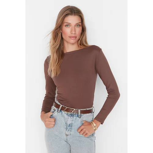 Trendyol Brown Boat Neck Knitted Blouse