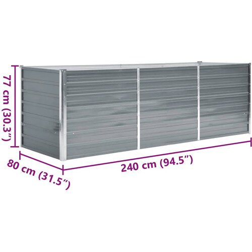  Vrtna sadilica od pocinčanog čelika 240 x 80 x 77 cm siva Slike