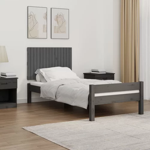 vidaXL Stensko posteljno vzglavje sivo 95,5x3x60 cm trdna borovina