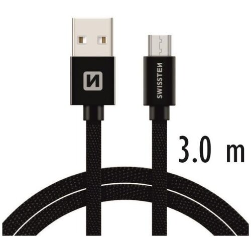 Swissten kabel usb/microusb platneni 3A 3m crni, (8595217456914) Slike