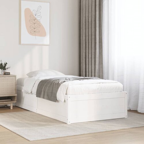 The Living Store Posteljni okvir brez vzmetnice bel 90x190 cm trdna borovina - Posteljni Okvir, (21496276) Slike