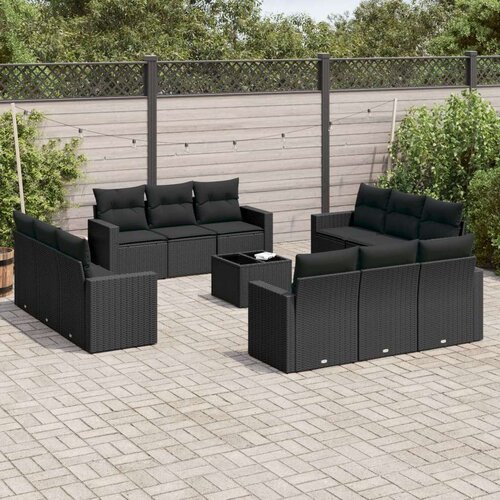  13-dijelni set vrtnih sofa s jastucima poliratan crni Slike