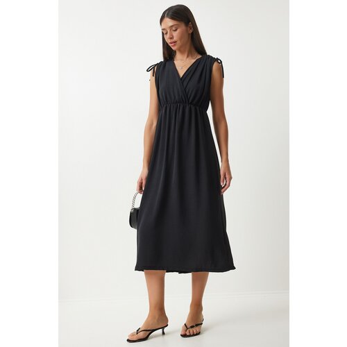 Happiness İstanbul Women's Black Wrap Collar Gathered Knitted Dress Cijene