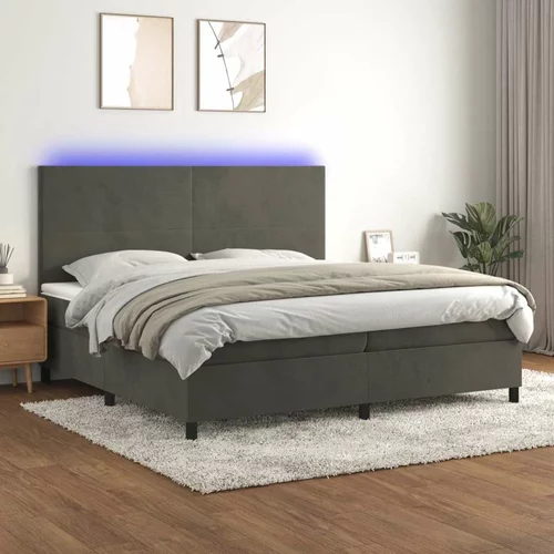  Box spring postelja z vzmetnico LED temno siva 200x200 cm žamet, (20761104)