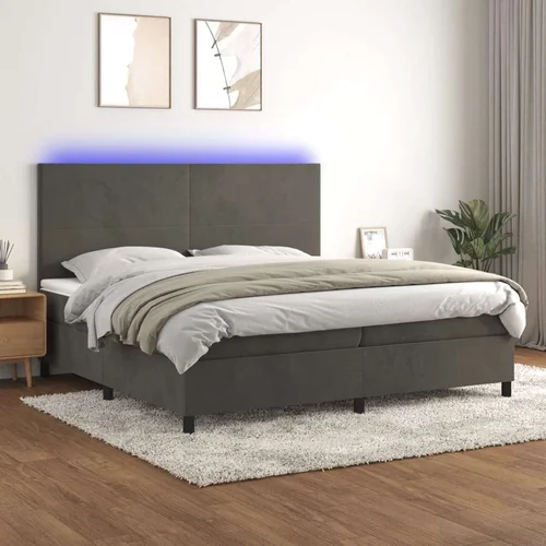  box spring s madracem LED tamnosivi 200x200 cm baršun