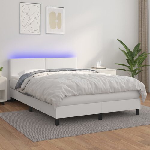  The Living Store Box spring postelja z vzmetnico LED bela 140x190cm umetno usnje - Box Spring Postelja, (21517809) Slike