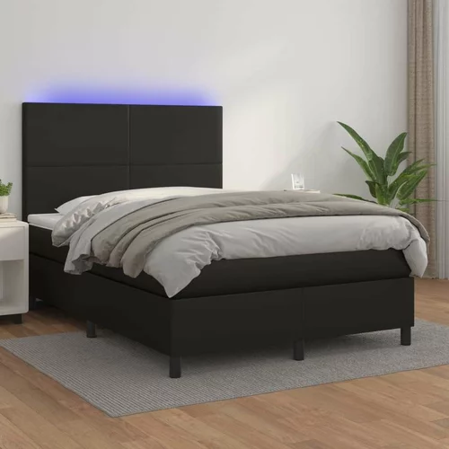  Box spring postelja z vzmetnico LED črna 140x190 cm um. usnje, (20937408)