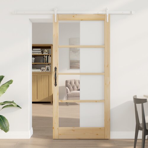 vidaXL Drsna vrata s kompletom opreme 93x202 cm iz trdega borovega lesa, Notranja vrata z steklom 'ORKDAL'93x202x4 cm iz trdega borovega lesa Cene