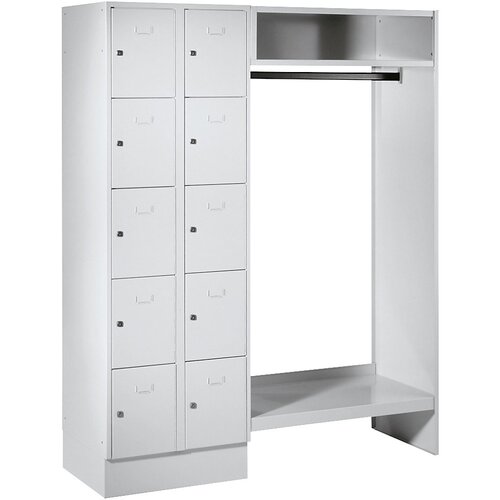 Wolf Garderobni sistem s predelki za zaklepanje, 10 predelkov levo, 10 obešalnikov za obleke, skupna širina 1470 mm, širina predelka 298 mm, svetlo si Cene