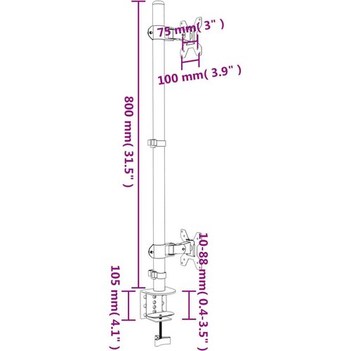  Dvostruki nosač za monitor crni čelični VESA 75/100 mm Slike