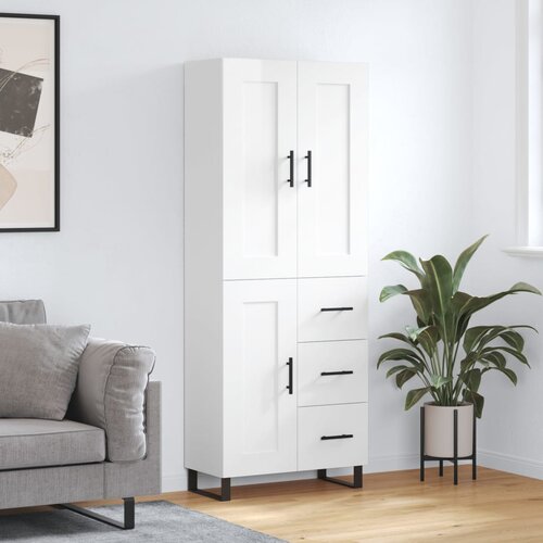 VidaXL Visoka komoda visok sijaj bela 69,5x34x180 cm inženirski les Slike