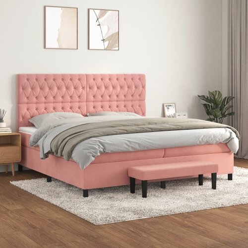  The Living Store Box spring postelja z vzmetnico roza 200x200 cm žamet - Box Spring Postelja, (21448780) Slike