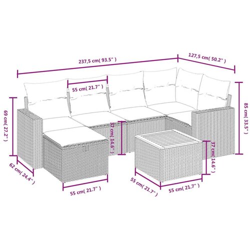 VidaXL 7-dijelni set vrtnih sofa od poliratana s jastucima bež Slike