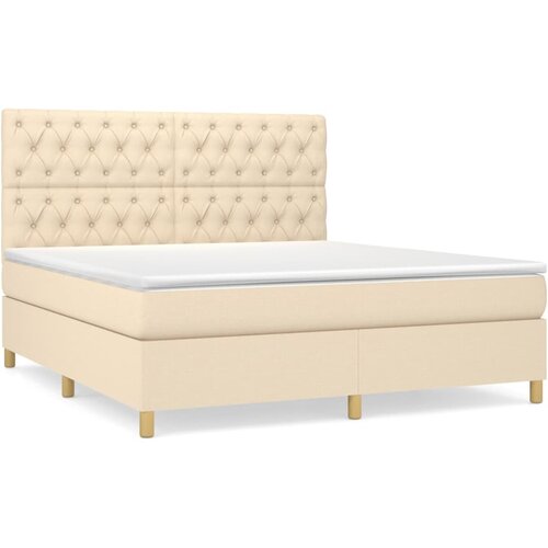 VidaXL Box spring postelja z vzmetnico krem 160x200 cm blago, (20895904) Slike