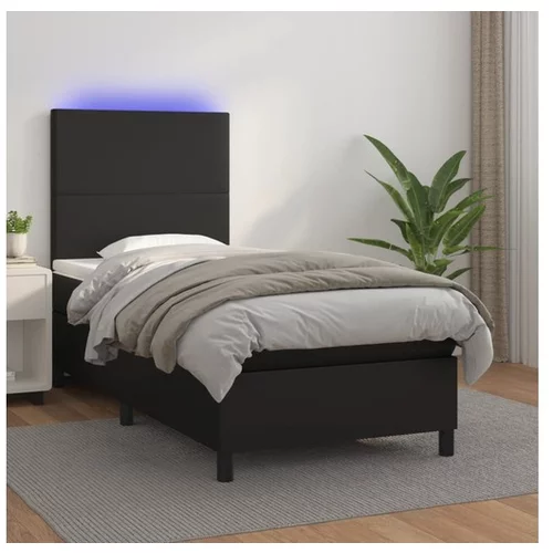  Box spring postelja z vzmetnico LED črna 80x200 cm umetno usnje