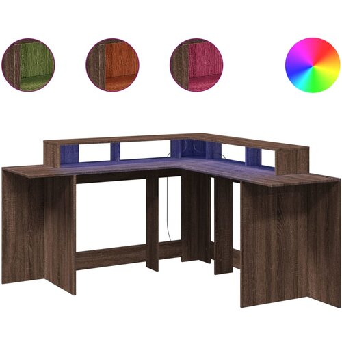 Maison Chic Pisalna miza - pisarni&amp;scaron;ka miza - Računalni&amp;scaron;ka miza z LED lučkami rjavi hrast 152x152x91 cm inž. les, (21785424) Slike