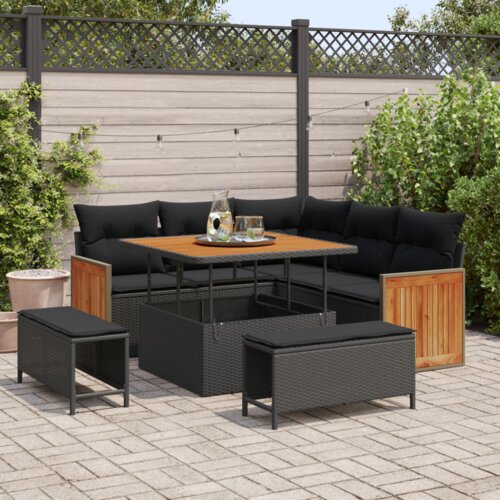 VidaXL 8-dijelni vrtni set sofa s jastučićima crni poli ratan akacija Slike