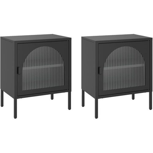  Noćni ormarići 2 kom crni 50 x 35 x 60 cm od stakla i čelika Slike