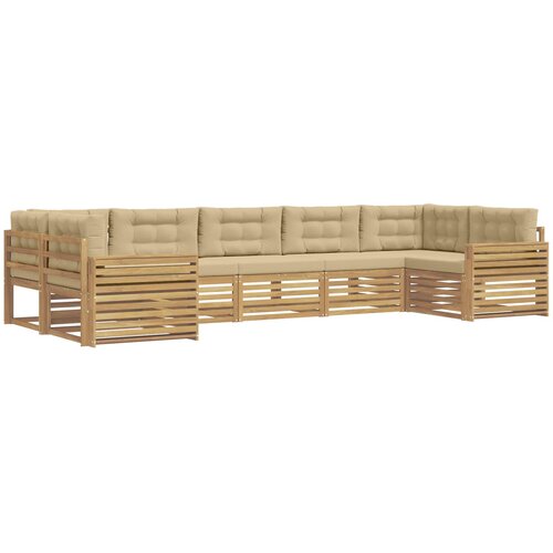  Set vanjskih sofa 7 kom. Bijela i bež Čvrsto drvo akacije 404 x 172,5 x 73 cm Slike