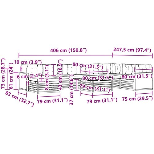  Set vanjskih sofa 9 kom. Prirodna i krem Čvrsto drvo akacije Slike