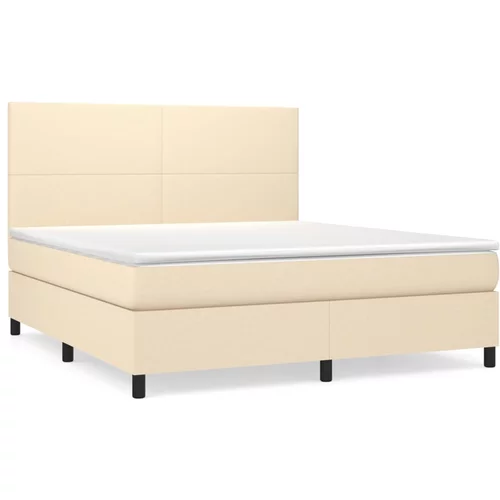 vidaXL Box spring postelja z vzmetnico krem 180x200 cm blago, (20894928)