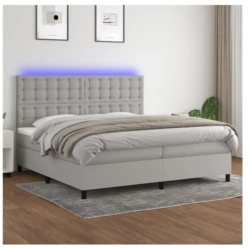  Box spring postelja z vzmetnico LED sv. siva 200x200 cm blago
