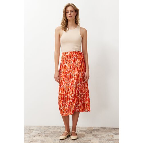 Trendyol Orange Floral Pattern Viscose Fabric Midi Woven Skirt Slike