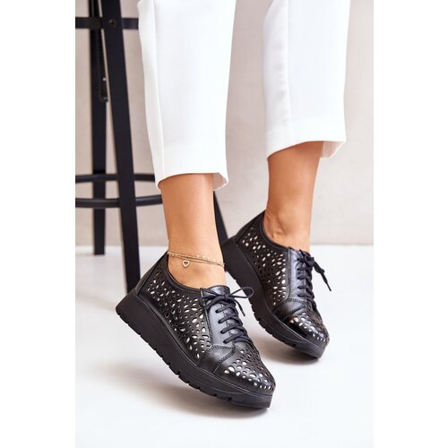 Zazoo 2973 Leather Platform Shoes With Cut-Out Design Black Cene