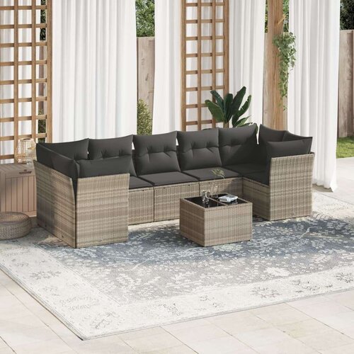 VidaXL 8-dijelni set vrtnih sofa od poliratana s jastucima svjetlosivi Slike
