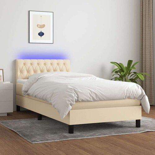  Krevet box spring s madracem LED krem 100x200 cm od tkanine Cene
