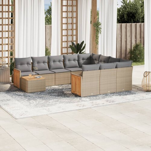 vidaXL 11-dijelni set vrtnih sofa od poliratana s jastucima bež Cijene