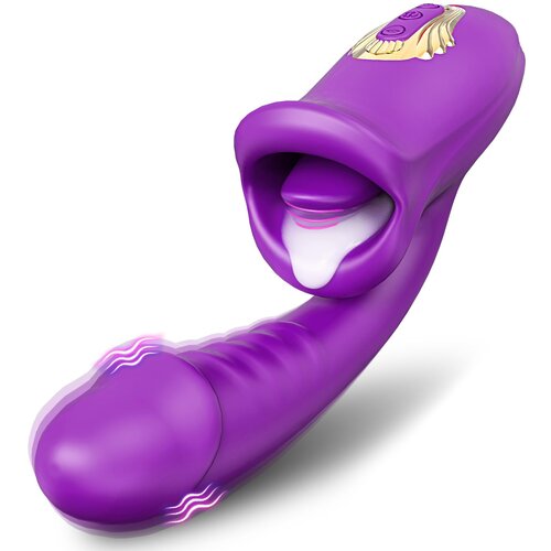 SuperLove Cum with Me Dual Vibrator with Tongue Purple Slike