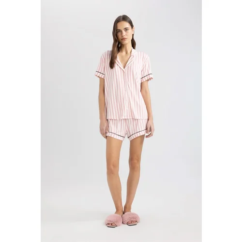 Defacto Fall In Love Bridal Striped Short Sleeve Viscose Pajama Set with Shorts